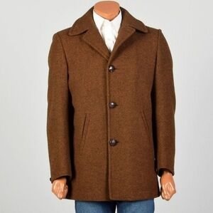 PENDLETON Winter Brown Work Warm Vintage 90's Men's Tan‎ Wool Business Pea Coat